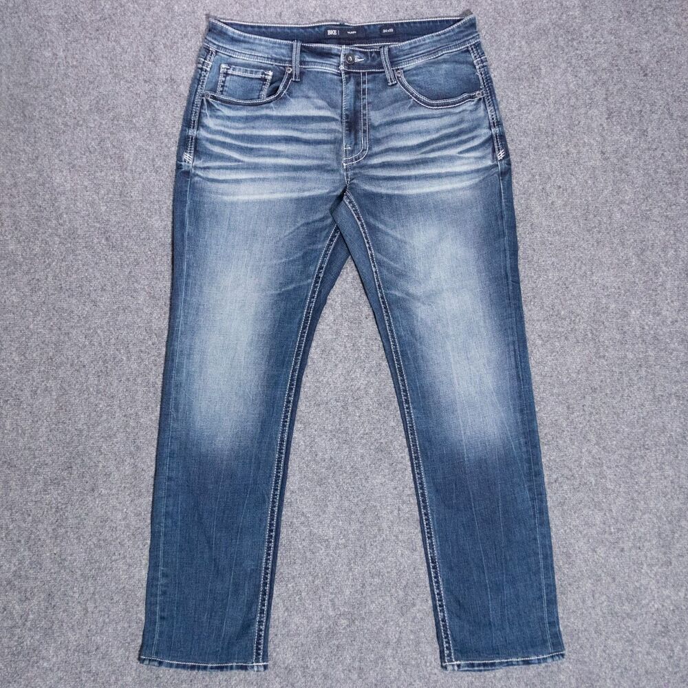 BKE Mason Jeans Men's 34x31 Blue Straight Stretch Denim Whiskers Western Cowboy